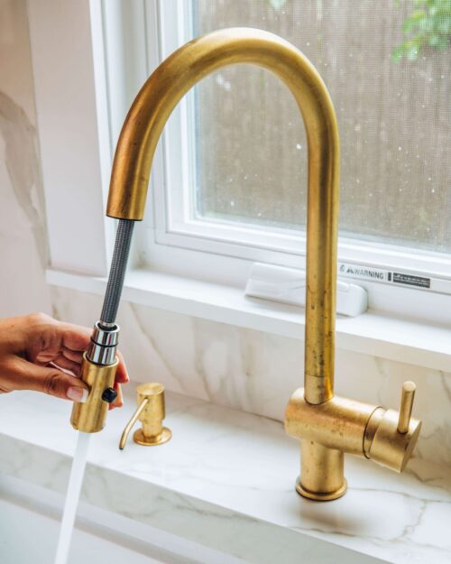 Unlacquered Brass Pull-Down Kitchen Faucet - Image 10