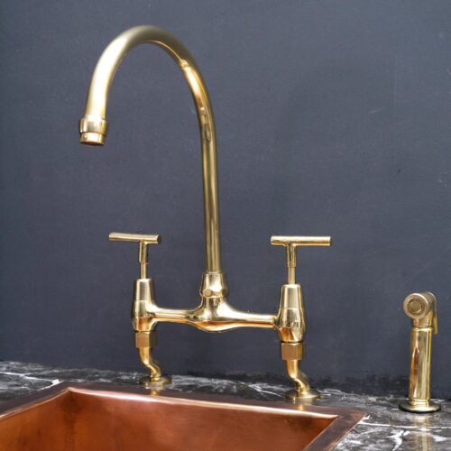 Unpainted Brass Kitchen Bridge Faucet - Image 2