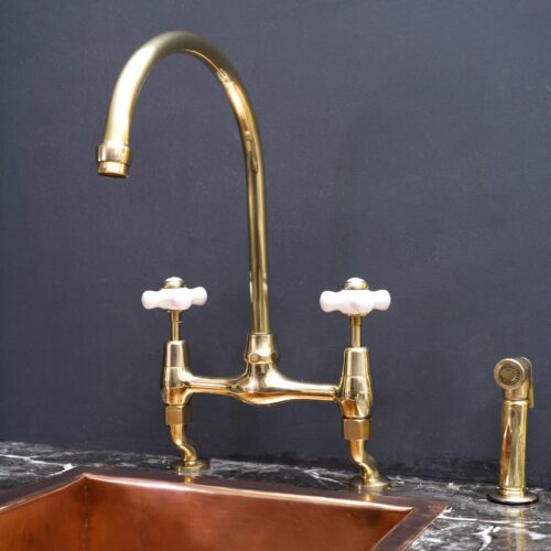 Unpainted Brass Kitchen Bridge Faucet - Image 3