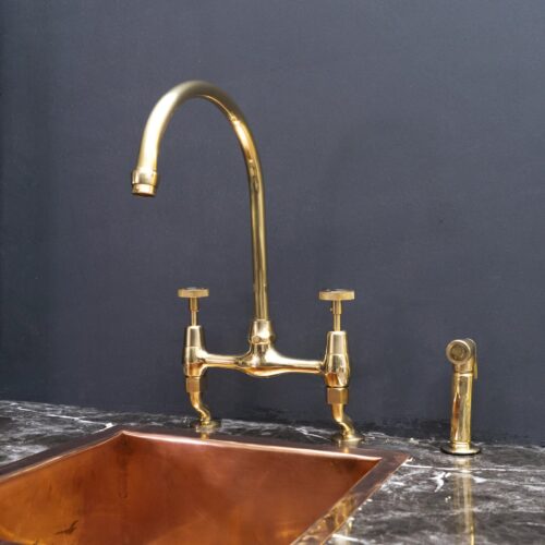 Unpainted Brass Kitchen Bridge Faucet - Image 4