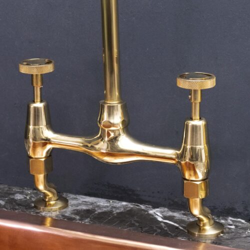 Unpainted Brass Kitchen Bridge Faucet - Image 5