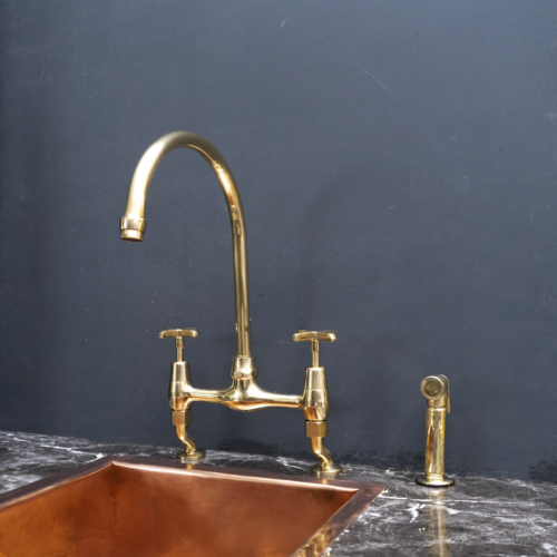 Unpainted Brass Kitchen Bridge Faucet - Image 6