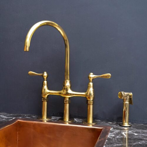 Unpainted Brass 3 Holes Bridge Faucet - Image 9