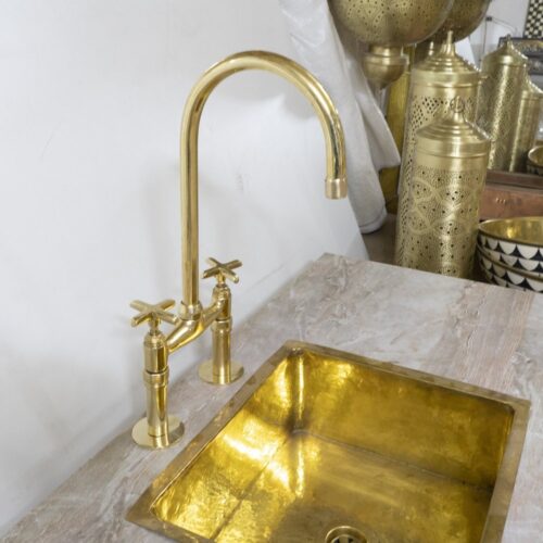 Unlacquered Brass Bridge Kitchen Faucet - Image 5