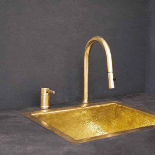 Deck Mounted Unlacquered Brass Single Handle Pull-Down Kitchen Faucet - Image 3