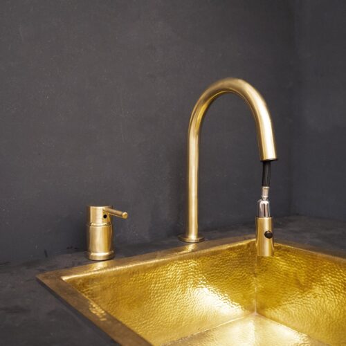 Deck Mounted Unlacquered Brass Single Handle Pull-Down Kitchen Faucet - Image 8