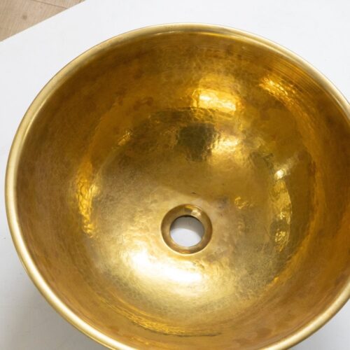 Hammered Brass And Wood Vessel Sink - Image 4