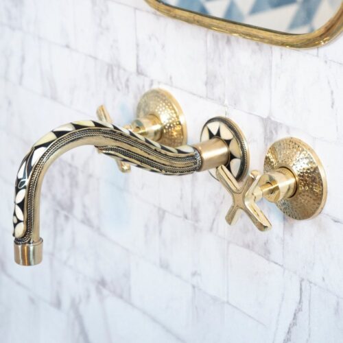 Handcrafted Cobra Wood & Brass Wall Mounted faucet