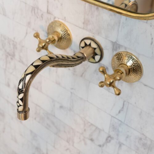 Handcrafted Cobra Wood & Brass Wall Mounted faucet - Image 11