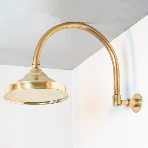 Handcrafted unlacquered brass shower system