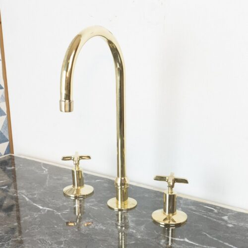 Handmade Widespread Unlacquered Brass Kitchen Faucet - Image 4