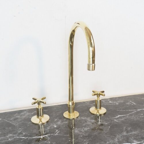 Handmade Widespread Unlacquered Brass Kitchen Faucet