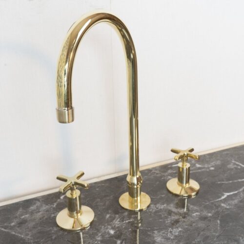 Handmade Widespread Unlacquered Brass Kitchen Faucet - Image 6