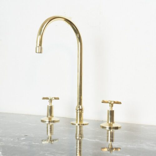 Handmade Widespread Unlacquered Brass Kitchen Faucet - Image 2