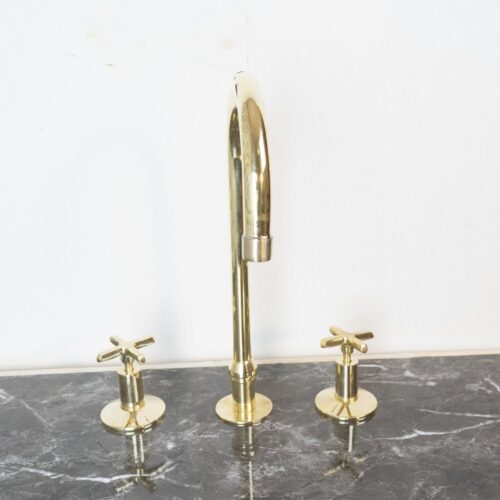 Handmade Widespread Unlacquered Brass Kitchen Faucet - Image 5