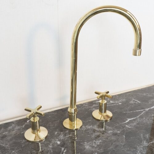 Handmade Widespread Unlacquered Brass Kitchen Faucet - Image 3