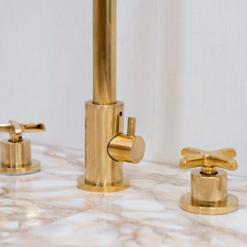 Unlacquered Brass 4 Holes Bathroom Faucet With Diverter - Image 4