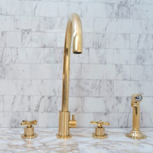 Unlacquered Brass 4 Holes Bathroom Faucet With Diverter - Image 10