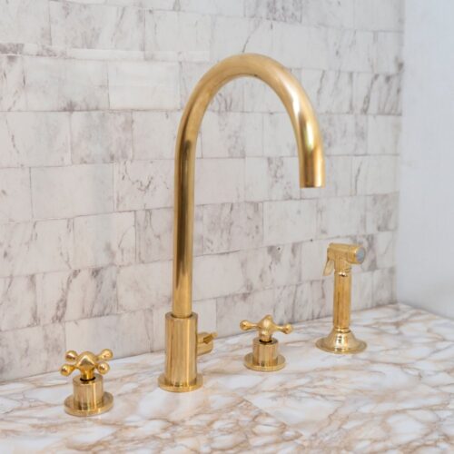 Unlacquered Brass 4 Holes Bathroom Faucet With Diverter - Image 13