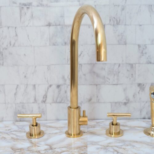 Unlacquered Brass 4 Holes Bathroom Faucet With Diverter - Image 8