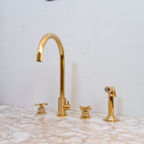 Unlacquered Brass 4 Holes Bathroom Faucet With Diverter - Image 15