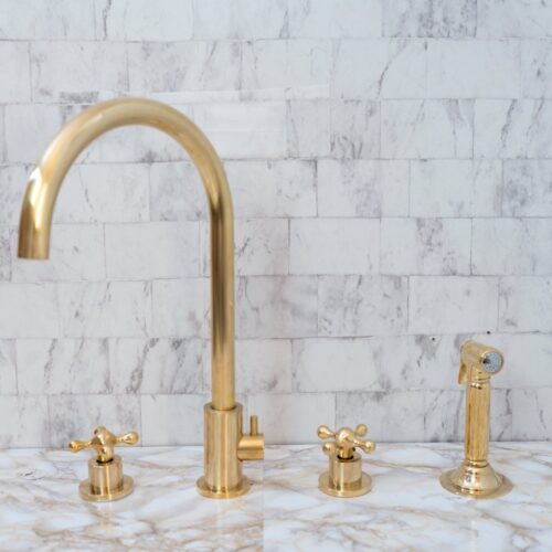 Unlacquered Brass 4 Holes Bathroom Faucet With Diverter - Image 2