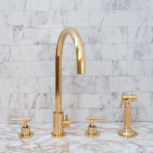 Unlacquered Brass 4 Holes Bathroom Faucet With Diverter - Image 5