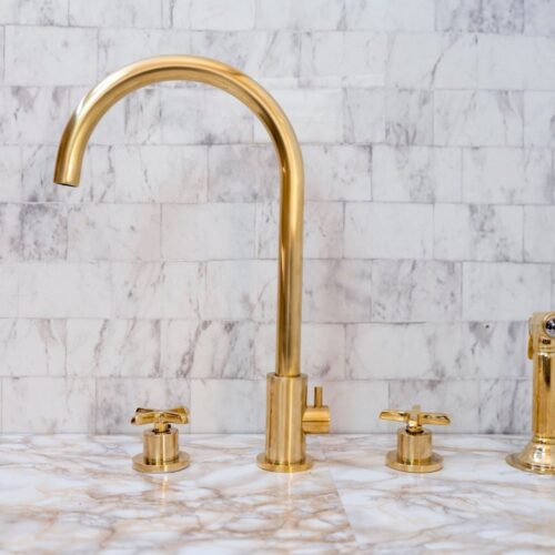 Unlacquered Brass 4 Holes Bathroom Faucet With Diverter - Image 9