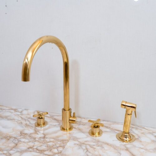 Unlacquered Brass 4 Holes Bathroom Faucet With Diverter - Image 14