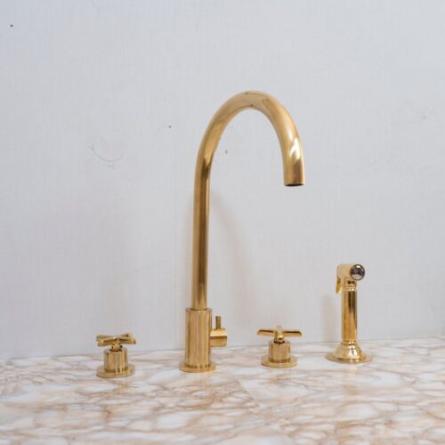 Unlacquered Brass 4 Holes Bathroom Faucet With Diverter - Image 17