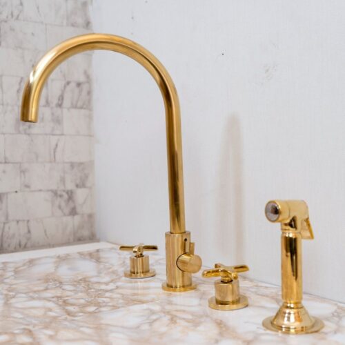 Unlacquered Brass 4 Holes Bathroom Faucet With Diverter - Image 18