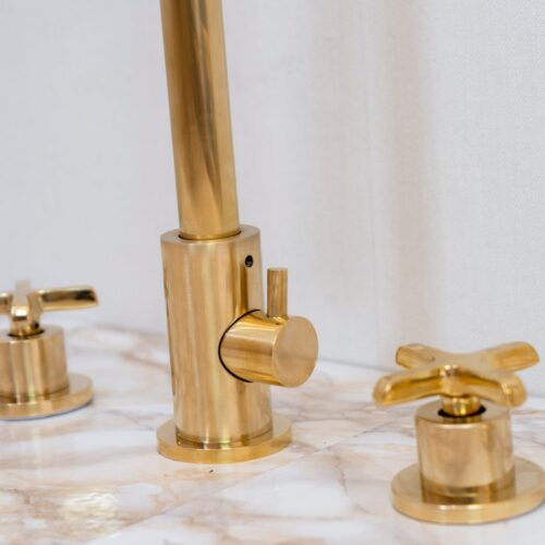 Unlacquered Brass 4 Holes Bathroom Faucet With Diverter - Image 6