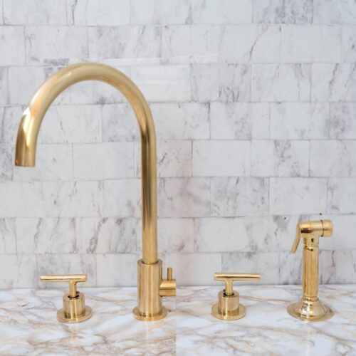 Unlacquered Brass 4 Holes Bathroom Faucet With Diverter - Image 3