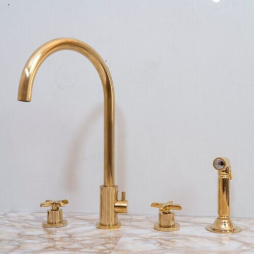 Unlacquered Brass 4 Holes Bathroom Faucet With Diverter - Image 16