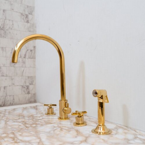 Unlacquered Brass 4 Holes Bathroom Faucet With Diverter - Image 7