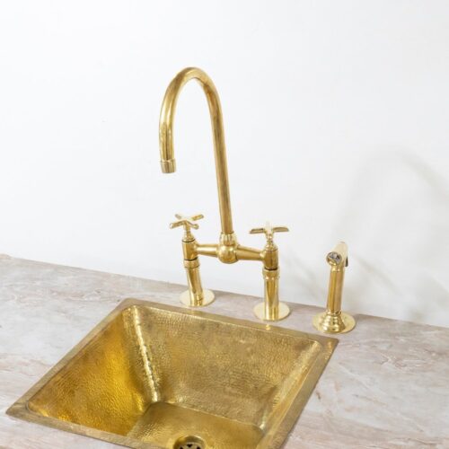 Unlacquered Brass Bridge Faucet With Hand Sprayer - Image 2