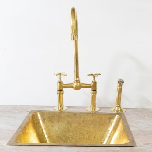 Unlacquered Brass Bridge Faucet With Hand Sprayer - Image 3