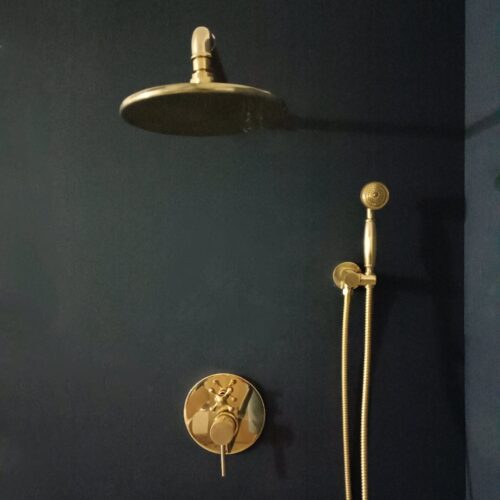 Unlacquered Brass Concealed Shower with cross handle - Image 2