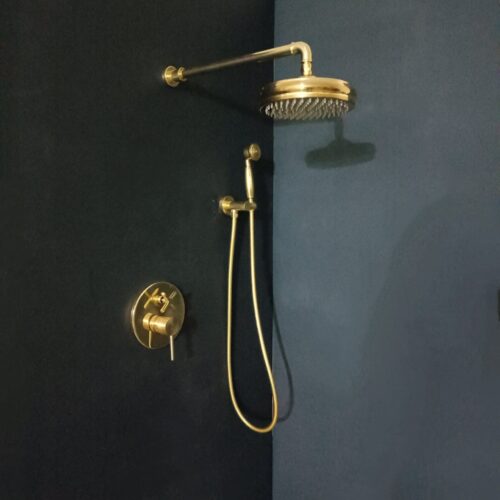 Unlacquered Brass Concealed Shower with cross handle - Image 9