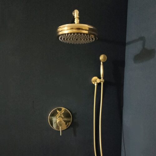 Unlacquered Brass Concealed Shower with cross handle - Image 10