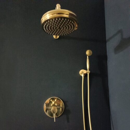 Unlacquered Brass Concealed Shower with cross handle - Image 3