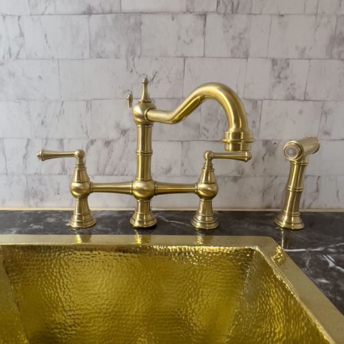 Unlacquered Brass Deck Mount Column Spout 3 Leg With Sidespray - Image 9