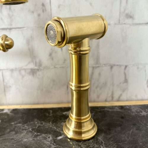 Unlacquered Brass Deck Mount Column Spout 3 Leg With Sidespray - Image 3