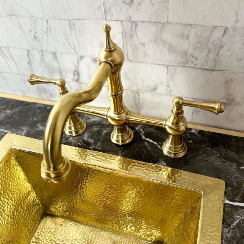 Unlacquered Brass Deck Mount Column Spout 3 Leg With Sidespray - Image 5