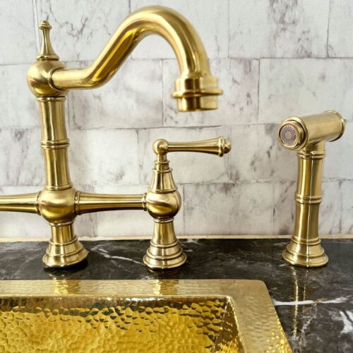 Unlacquered Brass Deck Mount Column Spout 3 Leg With Sidespray - Image 7