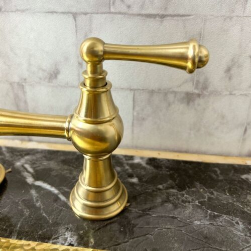 Unlacquered Brass Deck Mount Column Spout 3 Leg With Sidespray - Image 4