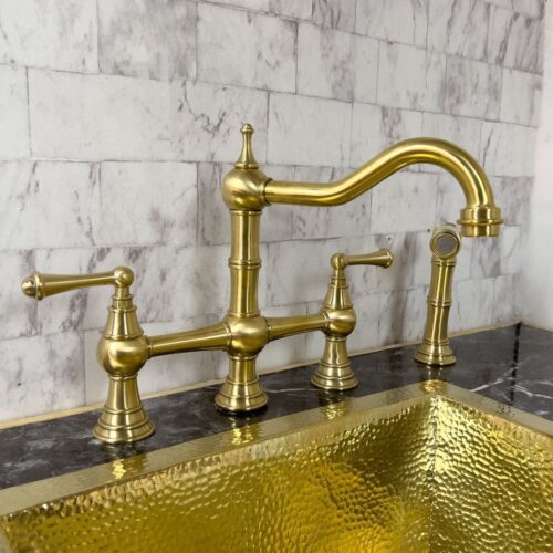 Unlacquered Brass Deck Mount Column Spout 3 Leg With Sidespray - Image 10