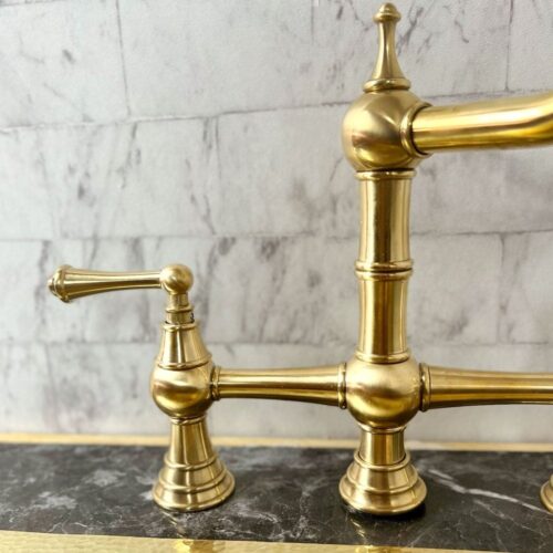 Unlacquered Brass Deck Mount Column Spout 3 Leg With Sidespray - Image 6