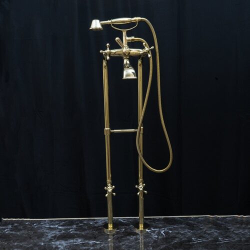 Unlacquered Brass Floor Mount Bath Tub Filler - Image 9