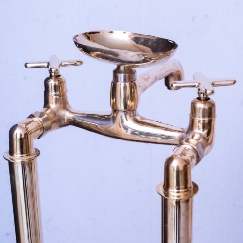 Unlacquered Brass Floor Mount Bath Tub Filler - Image 6